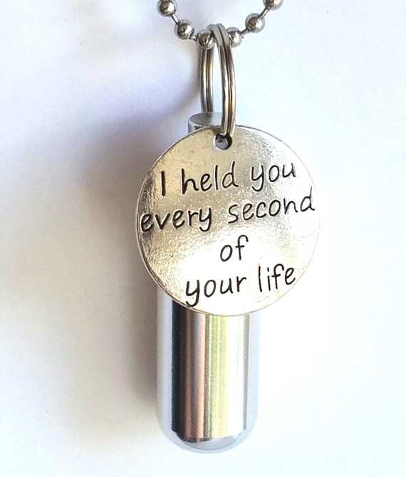 Baby/Infant CREMATION URN NECKLACE with "I held you every second of your life" Baby Urn, Infant Urn, Child Urn, Mourning Keepsake, Ashes Urn