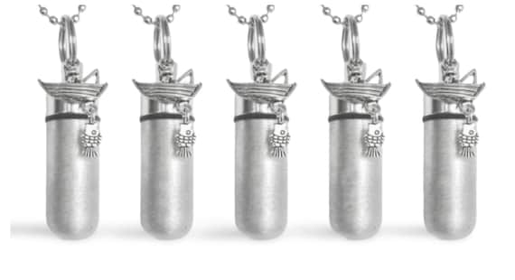 Set of FIVE Brushed Silver Fisherman in Boat CREMATION URN Necklaces - Urn Keepsake, Urn for Ashes, Mourning Jewelry, Ashes Keepsake