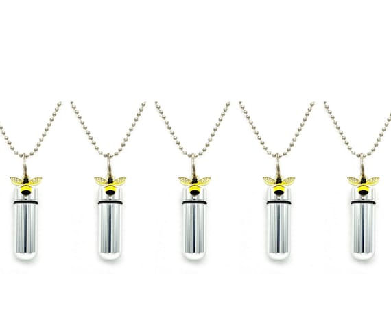 Beautiful Set of FIVE Cremation Urn Necklaces with Colorful Queen Bee - Memorial Jewelry, Ashes Urn, Personalized Jewelry