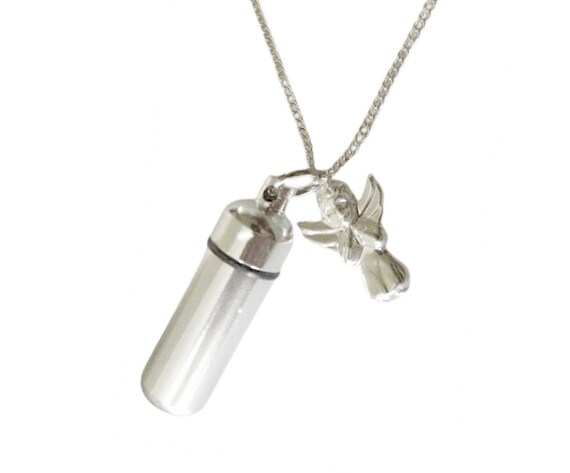 Silver Cremation Urn on 24" Necklace with PRAYING ANGEL - Keepsake Urn, Memorial Jewelry, Child Urn, Baby Urn, Infant Loss, Miscarriage Gift