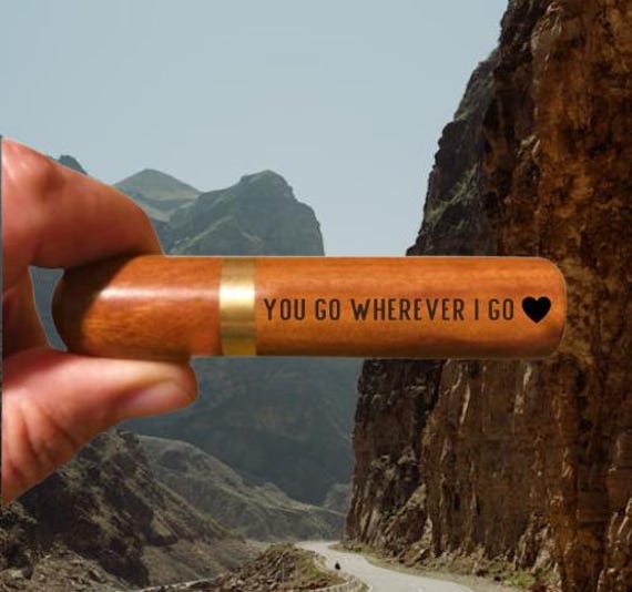 Laser Engraved "You Go Wherever I Go"  (with heart)  Rosewood Cremation Urn / Scattering Tube - Fits in Pocket/Purse, TSA Compliant.