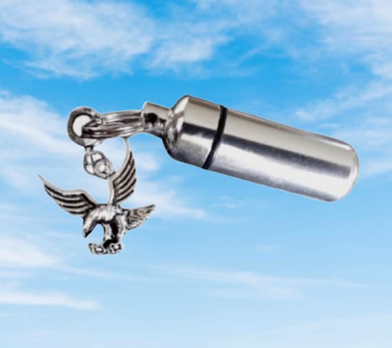 Silver Cremation Urn Necklace with American Eagle - Memorial Jewelry, Keepsake Urn, Urn For Human Ashes, Loss of Father,  Personalized Urn