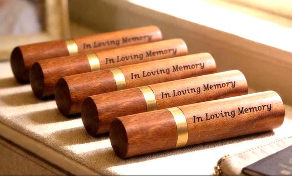 Set of Five ENGRAVED "In Loving Memory" Natural Rosewood Cremation Urn / Scattering Tubes - TSA Compliant for Travel