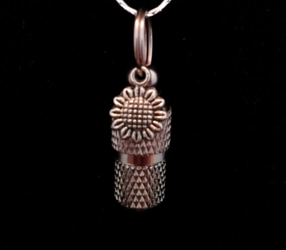 MINI CREMATION URN  on 18" Necklace with Sunflower - Hand Assembled....  Includes Velvet Pouch and Fill Kit