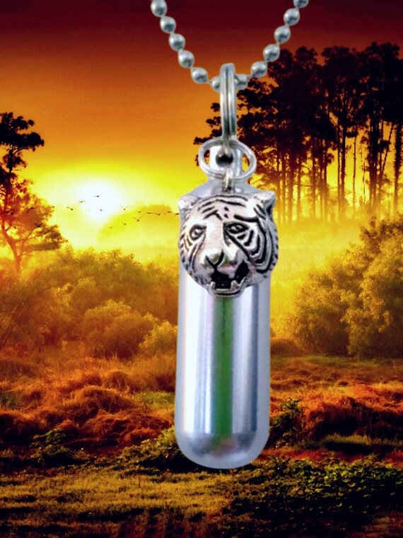 Tiger / Cat Personal Cremation Urn Necklace includes Velvet Pouch & Fill Kit - Memorial Keepsake, Ashes Jewelry