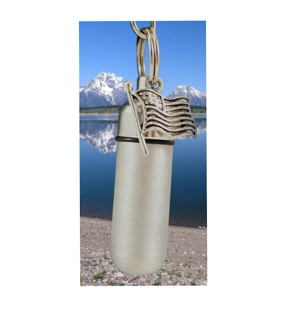Hand-Brushed Silver 2-tone Cremation Urn Necklace with American Flag - Hand Assembled in Velvet Pouch with Fill Kit - Memorial Jewelry