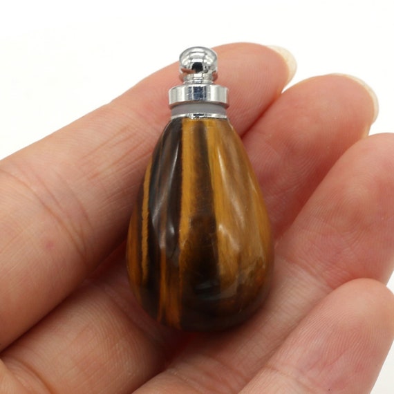 Beautiful Natural Tiger Eye Crystal Gemstone CREMATION URN with 24" Steel Curb Chain Necklace - Includes Velvet Pouch & Fill Kit