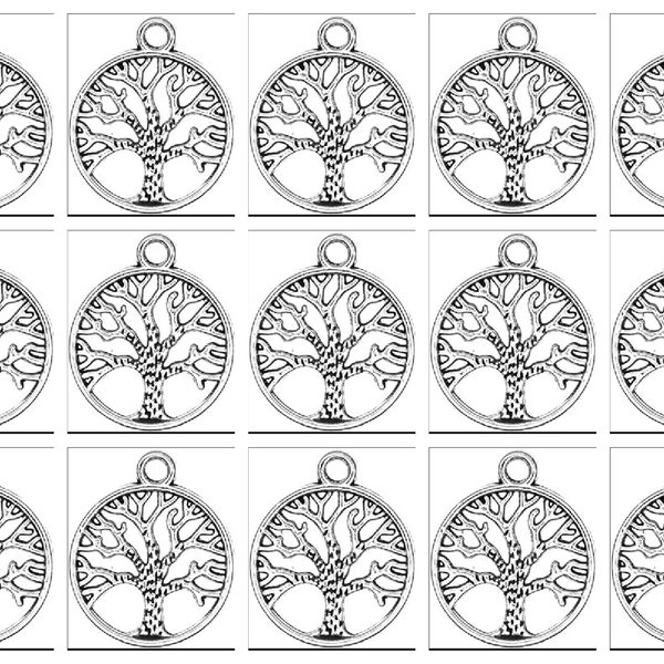 Set of 15 Antique Silver Celtic TREE OF LIFE Charms with Black Velvet Pouch