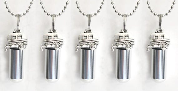FIVE Polished Silver Camper/RV/Trailer Cremation Urn Necklaces - Memorial Jewelry