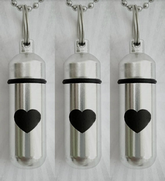 Set of THREE Laser Engraved Simple Heart Cremation Urn Necklaces with Velvet Pouches, Ball-Chains and Fill Kit