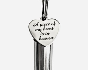 Lovely CREMATION URN NECKLACE Engraved  "A piece of my heart is in heaven" on Stainless Steel Heart Charm - Memorial Keepsake, Ashes Jewelry