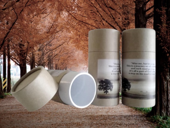 SET OF THREE Eco-Friendly Cremation Urn Scattering Tubes w/Telescopic Lids - Natural/Biodegradable - Style "Hallowed Ground"