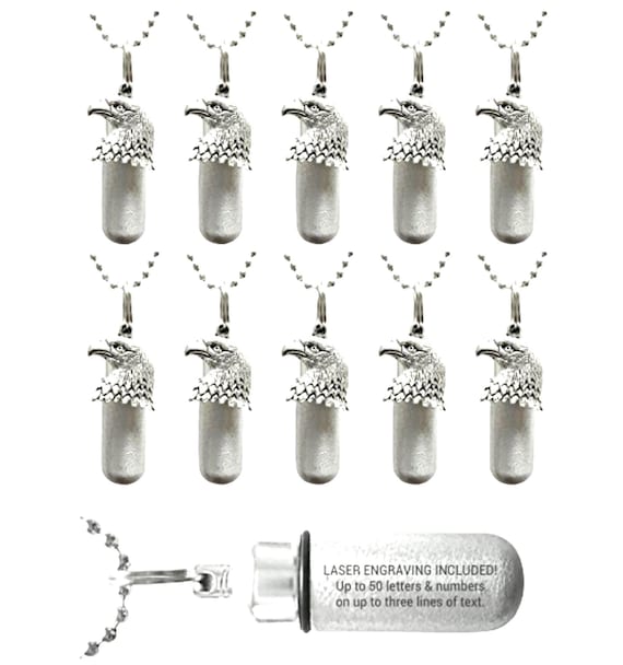 Ten Brushed Silver Bald Eagle Cremation Urn Necklaces CUSTOM ENGRAVING INCLUDED Memorial Jewelry, Keepsake, Military, Patriotic
