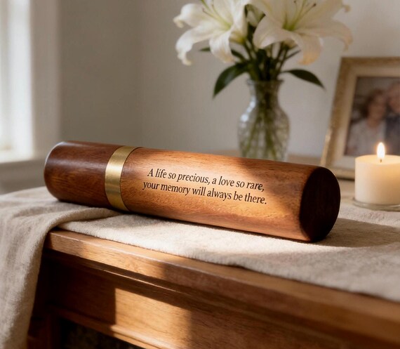 Rosewood Cremation Urn / Scattering Tube: "A life so precious, a love so rare, your memory will always be there" TSA Approved