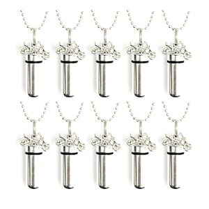Set of Ten Polished Silver MOTORCYCLE CREMATION URN Necklace Keepsakes, Ashes Urn, Memorial Jewelry, Mourning Jewelry, Personalized Urn