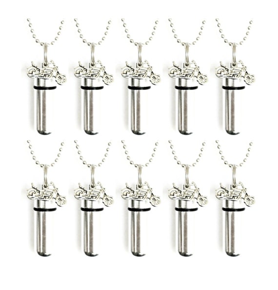 Set of Ten Polished Silver MOTORCYCLE CREMATION URN Necklace Keepsakes, Ashes Urn, Memorial Jewelry, Mourning Jewelry, Personalized Urn