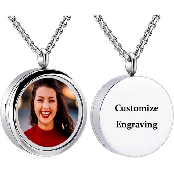 Stainless Steel Cremation Urn Photo Locket on 24" Curb Chain Necklace, Ashes Keepsake, Memorial Jewelry, Human & Pet Urn, Custom Engravable!