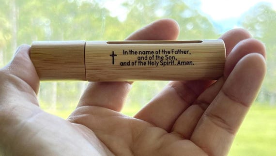 Sandalwood Anointing Oil Holder, Christian Prayer Engraved, TSA Compliant