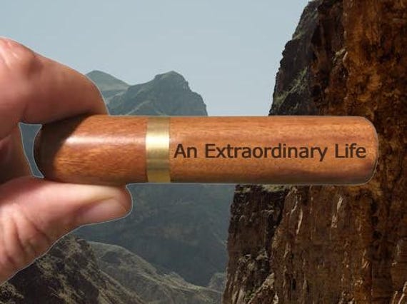 Laser Engraved "An Extraordinary Life"  Rosewood Cremation Urn / Scattering Tube - Fits in Pocket/Purse, TSA Compliant.