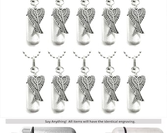TEN Angel Wings Cremation Urn Necklaces, Brushed Silver, Minimalist, Memorial Jewelry, Engraving Optional