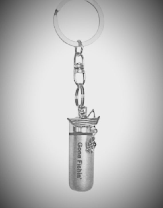 Laser Engraved Cremation Urn Swivel Keychain "Gone Fishin" with Fisherman, Includes Velvet Pouch and Fill Kit - Memorial Urn, Ashes Keepsake