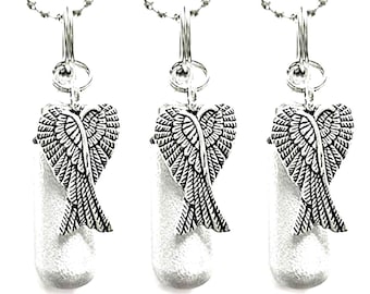 Set of Three Brushed Silver CREMATION URN Necklaces with Angel Wings - Ashes Necklace, Memorial Jewelry, Urn For Human Ashes, Personalized