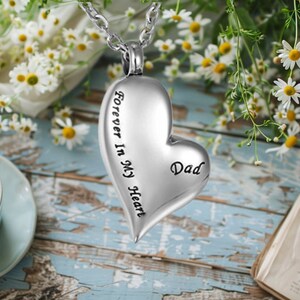 Collar Colgante Cremación Acero Inoxidable - “Silver Forever In My Heart Dad” - Joya Recuerdo