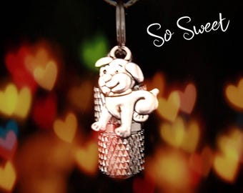 Mini Pet Cremation Urn Necklace: Puppy Dog Charm, 24" Chain