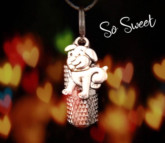 Mini Pet Cremation Urn Necklace: Puppy Dog Charm, 24" Chain
