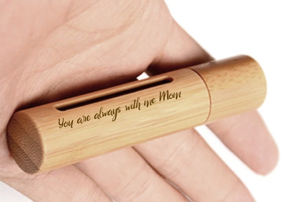 New ENGRAVED "You are always with me Mom" Sandalwood Cremation Urn / Scattering Tube with Window - Fits Pocket or Purse, TSA Compliant