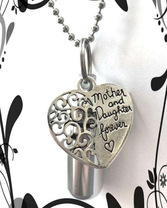 Mother & Daughter Cremation Urn Necklace: Silver Memorial Keepsake