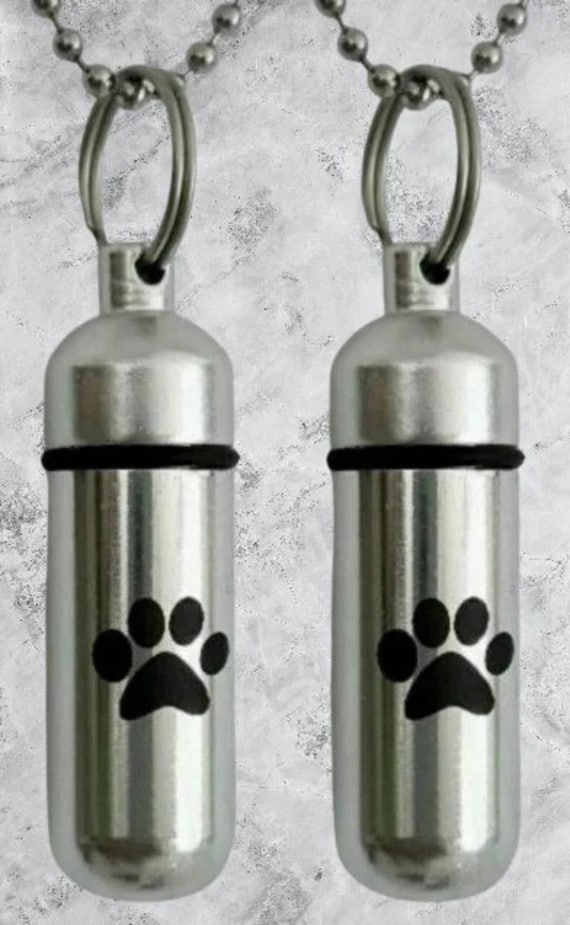 TWO Laser Engraved Large Simple Paw CREMATION URN Necklaces with Velvet Pouches, Ball-Chains and Fill Kit - Pet Urn, Dog Urn, Cat Urn