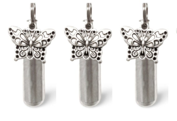 Set of 3 Silver Cremation Urn Keepsakes with Large Butterfly - Child Urn, Mourning Keepsake, Memorial Jewelry, Baby Urn, Personalized Urn