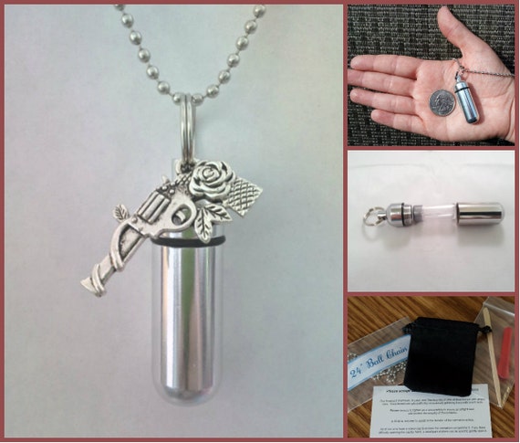 COMPLETE SET - Cremation Urn on 24" Necklace - with Rose Gun -  Hand Assembled....w/Velvet Pouch and Fill Kit