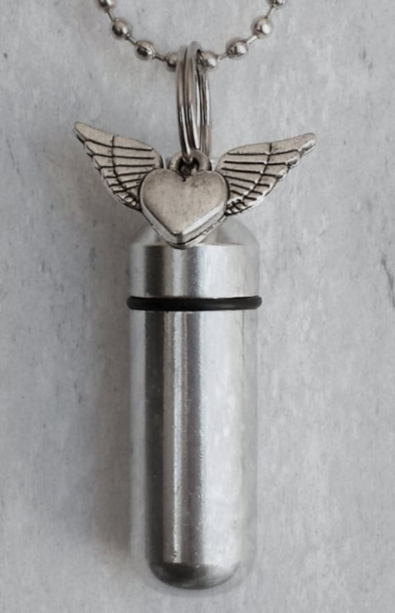 Winged Heart Cremation Urn on 24" Necklace  with Velvet Pouch & Fill Kit - Memorial Jewelry, Ashes Keepsake, Child Urn, Pet Urn