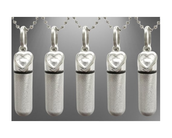 Set of Five Brushed Silver Open Heart CREMATION URN NECKLACES with Velvet Pouches - Urn Keepsake, Urn For Ashes, Urn Jewelry, Ashes Necklace