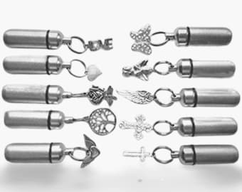 Memorial Urn Necklaces, Brushed Silver   (Set of 10 Ash Keepsake Pendants)