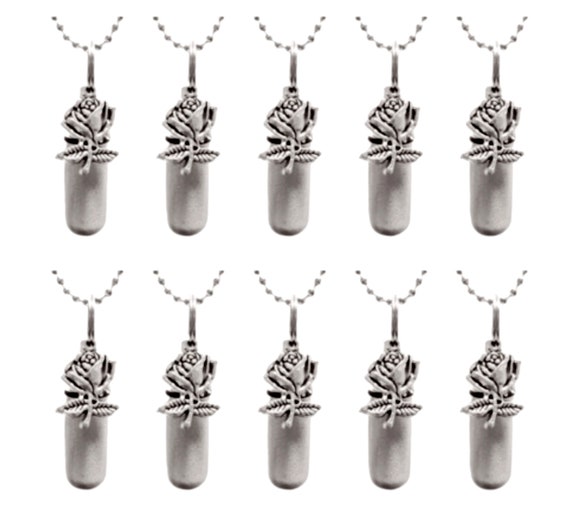 Set of TEN Brushed Silver Rose CREMATION URN Necklaces - Mourning Jewelry, Ashes Necklace, Minimalist, Miscarriage Personalized, Child Loss