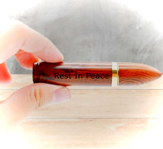 Engraved "Rest In Peace" Rosewood Bullet Cremation Urn / Scattering Tube - TSA Compliant