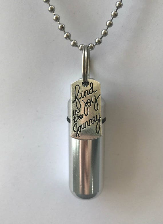 Personal Cremation Urn "Find Joy in the Journey"  With Velvet Pouch, 24" Ball Chain Necklace and Fill Kit