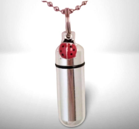 Red & Silver Ladybug CREMATION URN on Necklace - Mourning Keepsake, Child Loss, Engraving Available