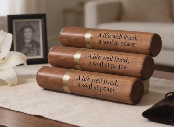 THREE Engraved "A life well lived, a soul at peace" Rosewood Cremation Urns/Scattering Tubes - Fits in Pocket, TSA Compliant