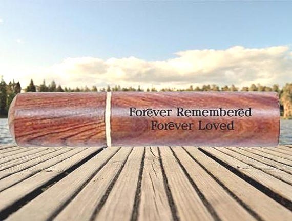 Rich Mahogany Cremation Scattering Tube  ENGRAVED: "Forever Remembered, Forever Loved" TSA Approved for Travel