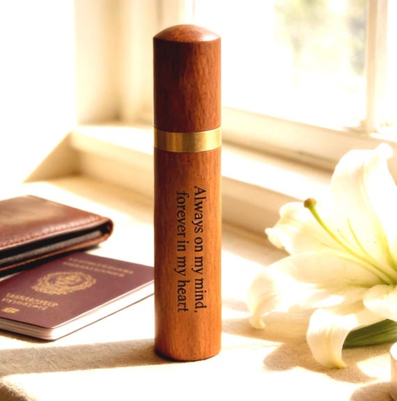 Rosewood Cremation Urn / Scattering Tube, Laser Engraved "Always on my mind, forever in my heart"  TSA Compliant for Travel