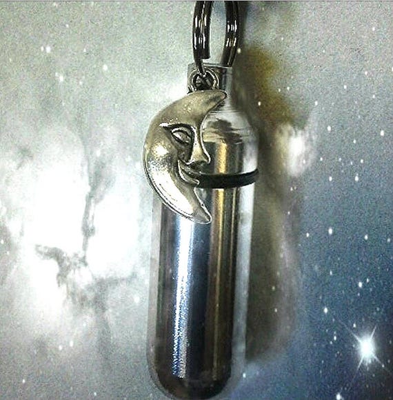 Man In The Moon Cremation Urn Necklace, Silver Keepsake Jewelry