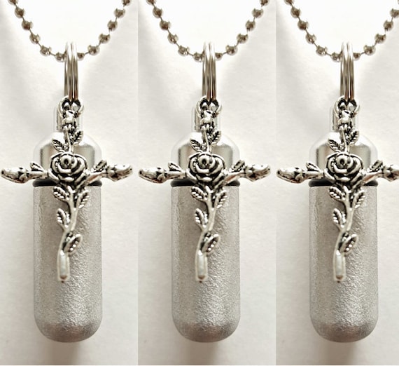 Brushed Silver rose Cross ANOINTING OIL 