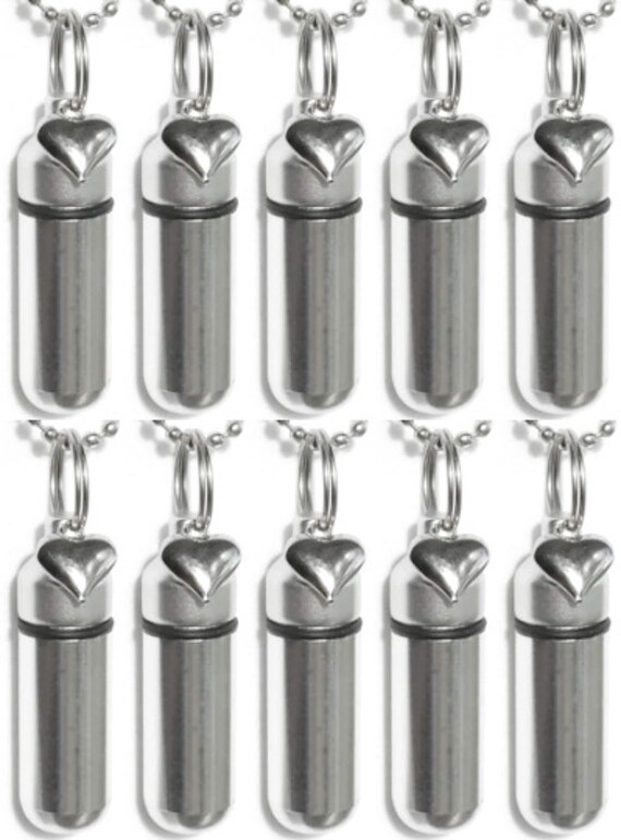 TEN Silver Cremation Urn Necklaces w/Silver Puffed Hearts, Pet Loss, Child Loss, Sympathy Gift