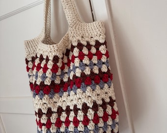 Handmade Crochet Market Bag – Granny Stitch Cotton Tote – Reusable Shopping Bag