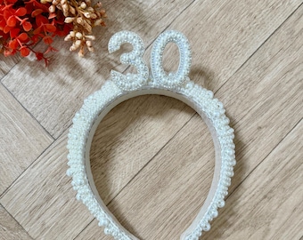 Birthday pearl headband, birthday handband, 30th birthday headband, 40th birthday, 21st birthday, 18th birthday, brithday party, birthday