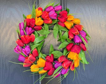 Handmade Tulip door wreath, door garland, spring door wreath, door decoration, summer door wreath